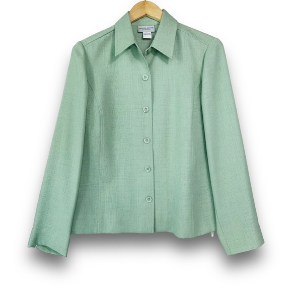 4/$20 Jaclyn Smith Mint Green 2pc Pantsuit Set Blazer Jacket M + Trouser Pants S - Picture 3 of 6